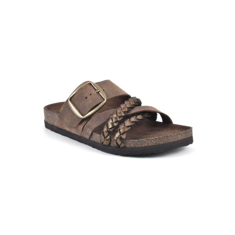 WHITE MOUNTAIN FOOTBEDS Womens Brown Wide Strap Slip On Slide Sandals 9 M